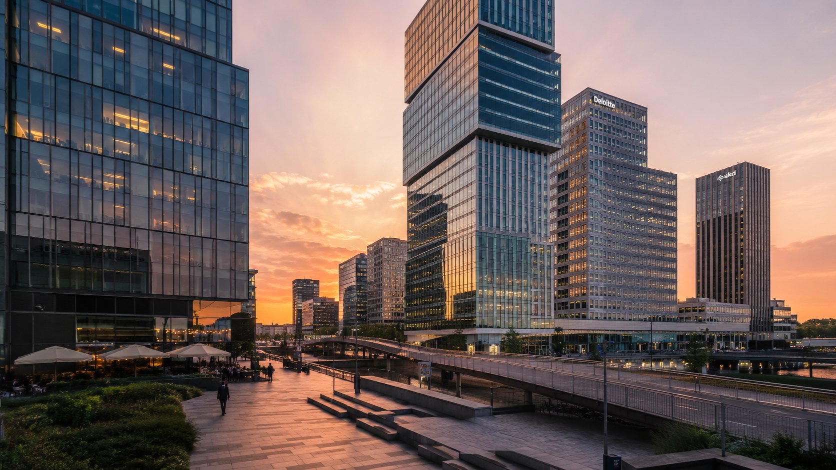 Amsterdam Zuidas at sunset